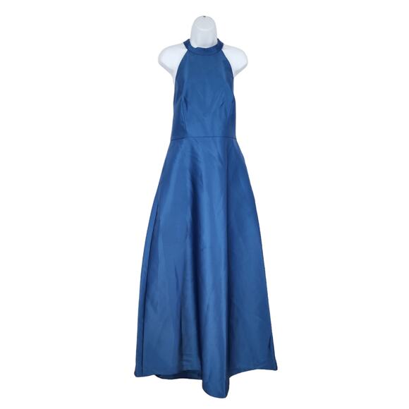 Alfred Sung D772 High Neck Cutout Satin Sleeveless Twill Dress Dusk Blue Size 14 - Picture 2 of 8